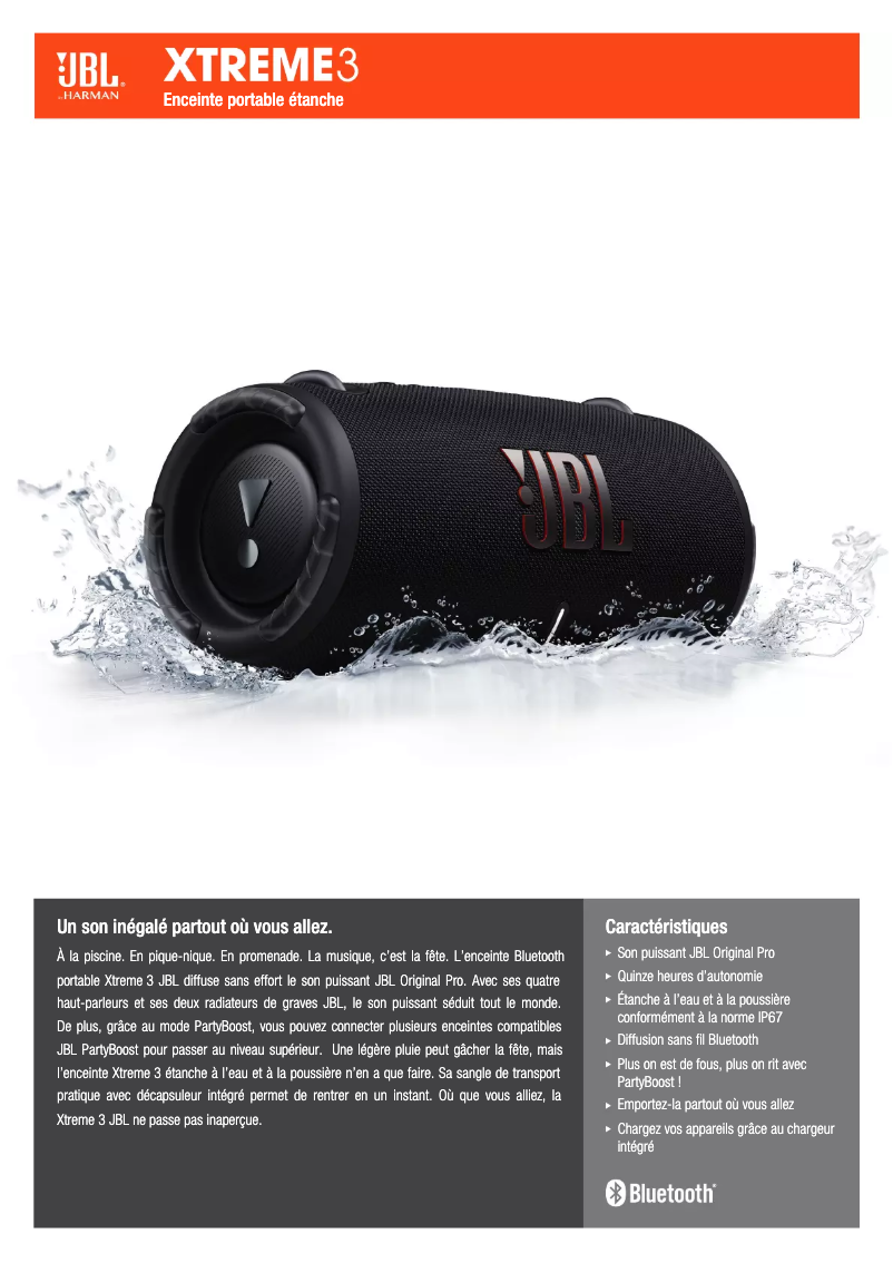 Page 1 de la notice Fiche technique JBL Xtreme 3