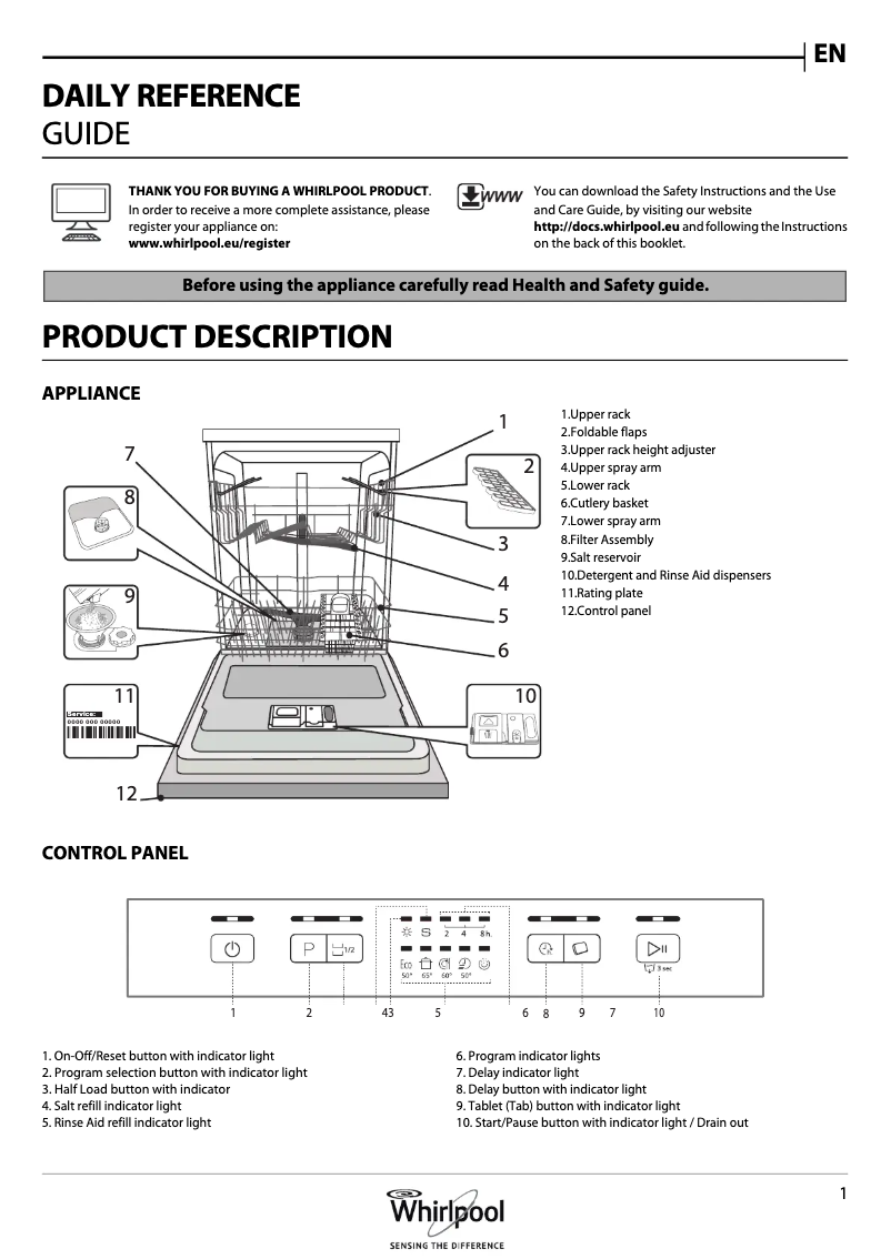 Page n°1 - Manuel utilisateur Whirlpool WFE 2B17 X