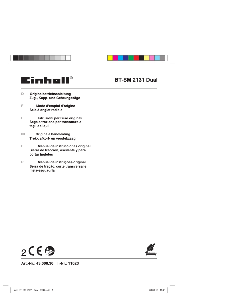 Page 1 de la notice Manuel utilisateur Einhell BT-SM 2131 Dual
