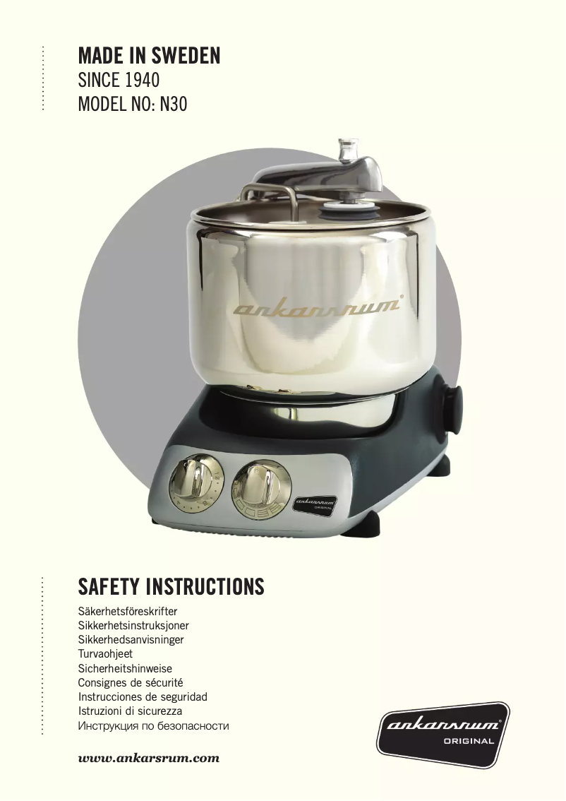 Page 1 de la notice Manuel utilisateur Ankarsrum N30