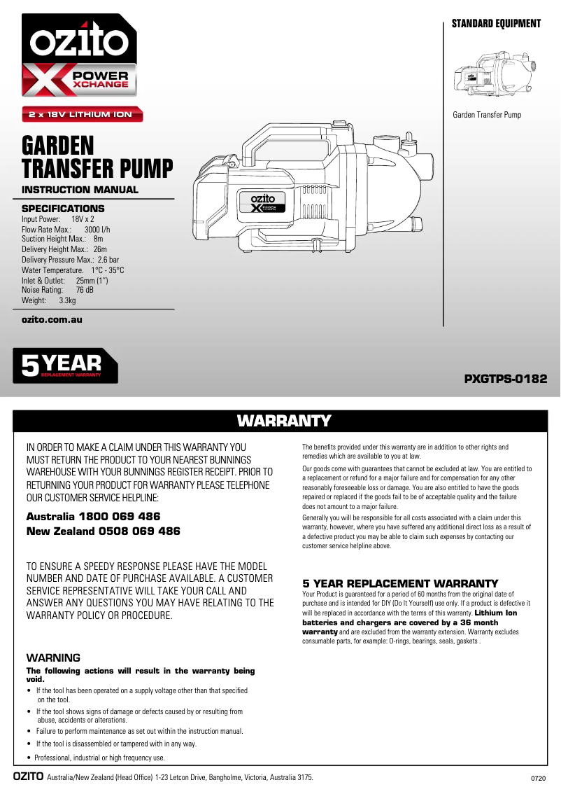 Página 1 del manual Manual de usuario Ozito PXGTPS-0182