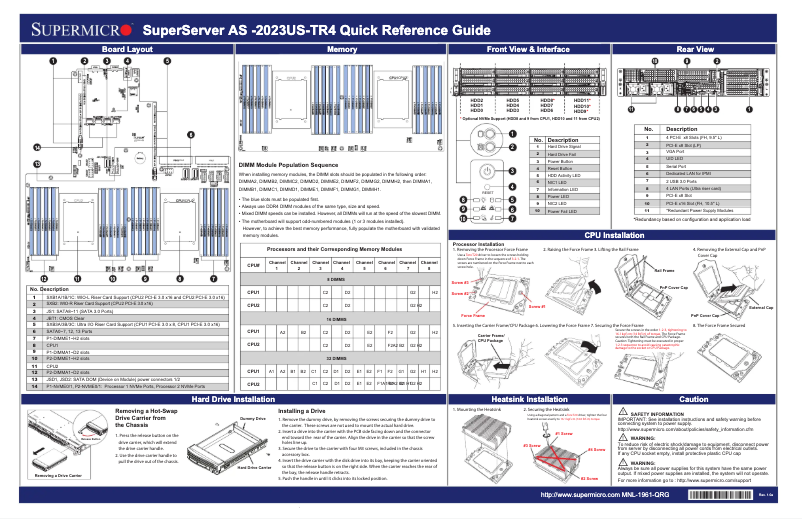 Page 1 de la notice Guide de démarrage rapide Supermicro A+ Server 2023US-TR4