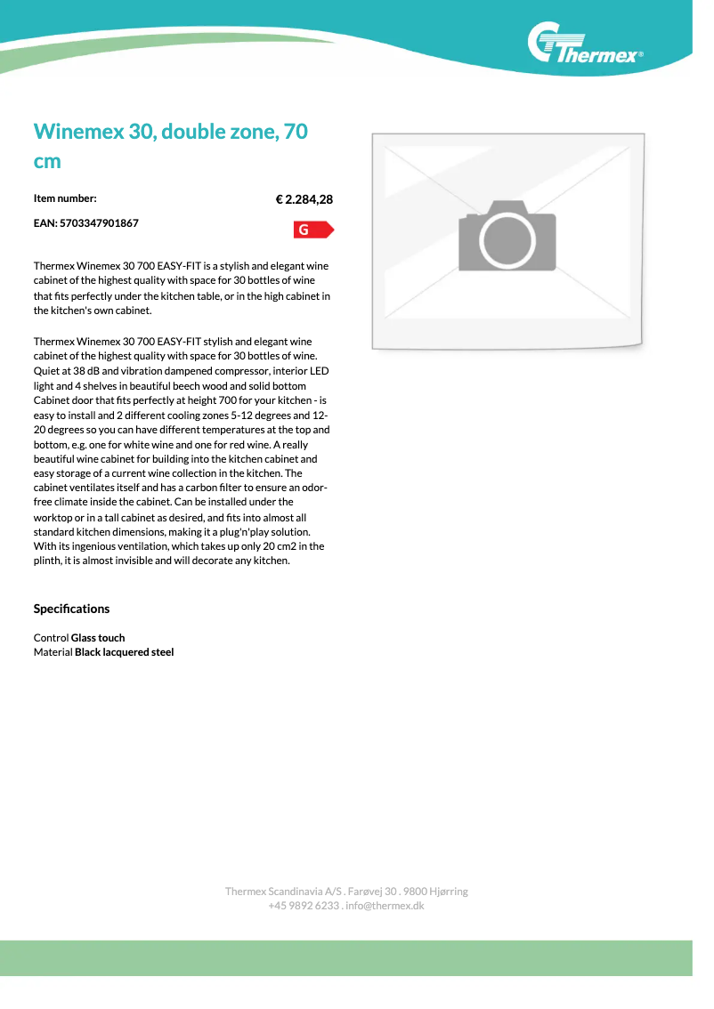 Page 1 de la notice Fiche technique Thermex Winemex 30