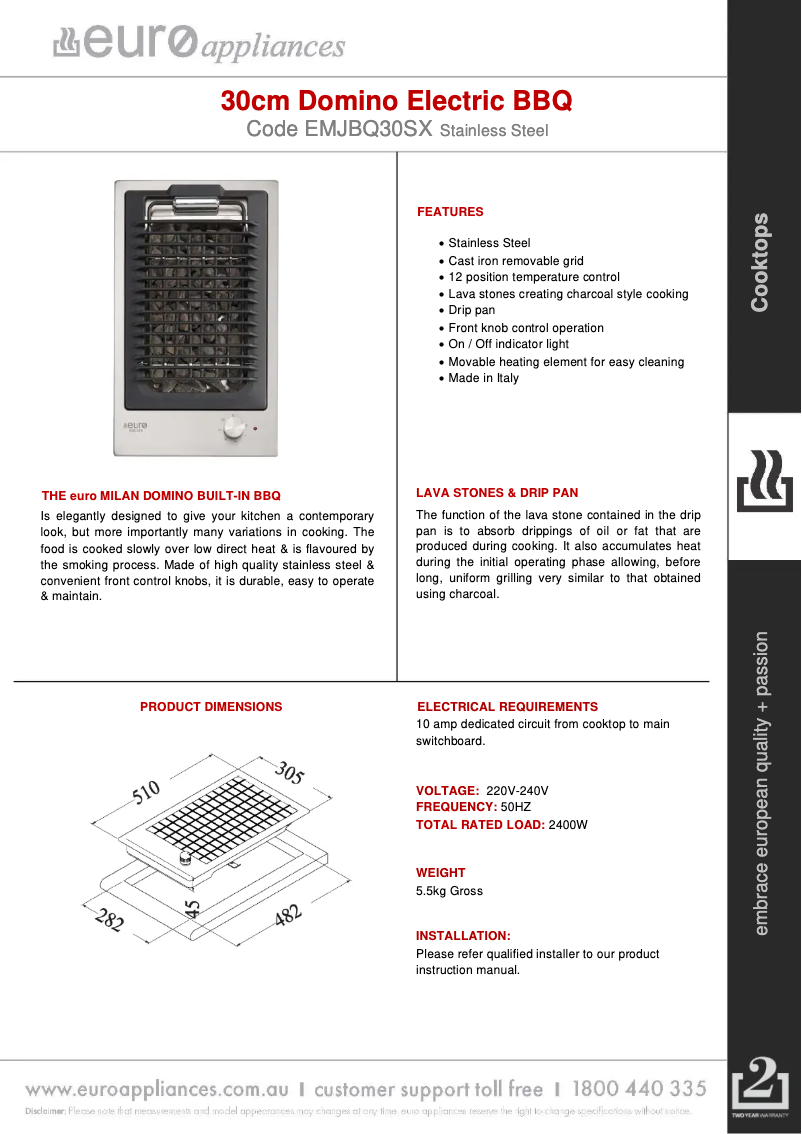 Page 1 de la notice Fiche technique Euro Appliances EMJBQ30SX