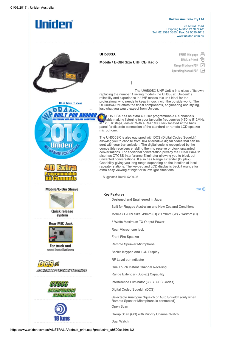 Page n°1 - Manuel utilisateur Uniden UH500SX
