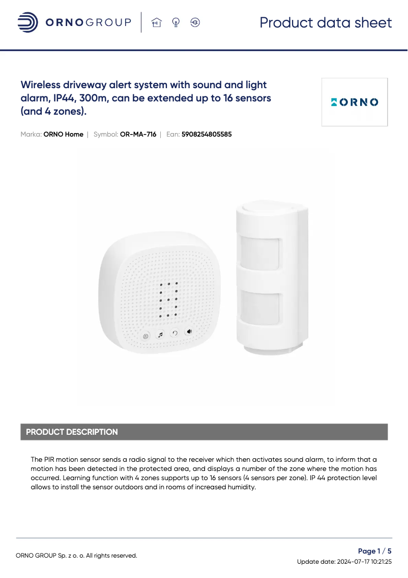 Página 1 del manual Ficha técnica ORNO OR-MA-716