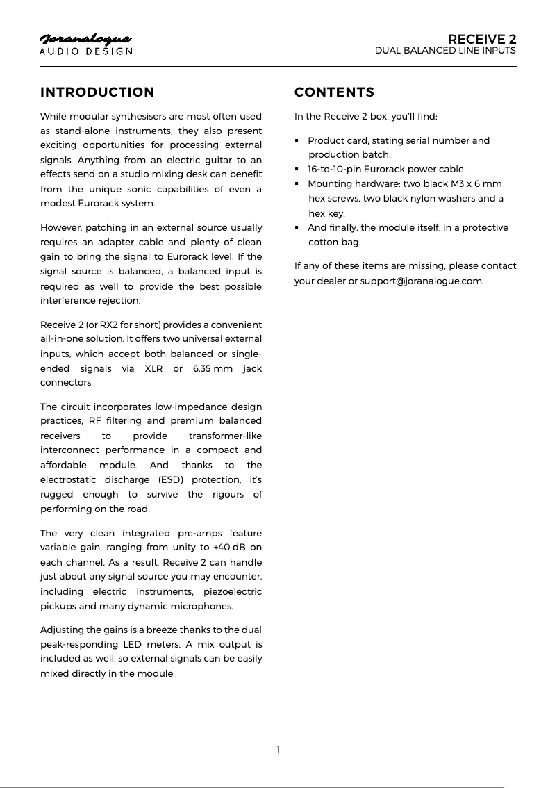 Image de la première page du manuel de l'appareil Receive 2