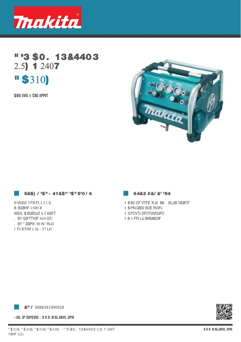 Page 1 de la notice Fiche technique Makita AC310H