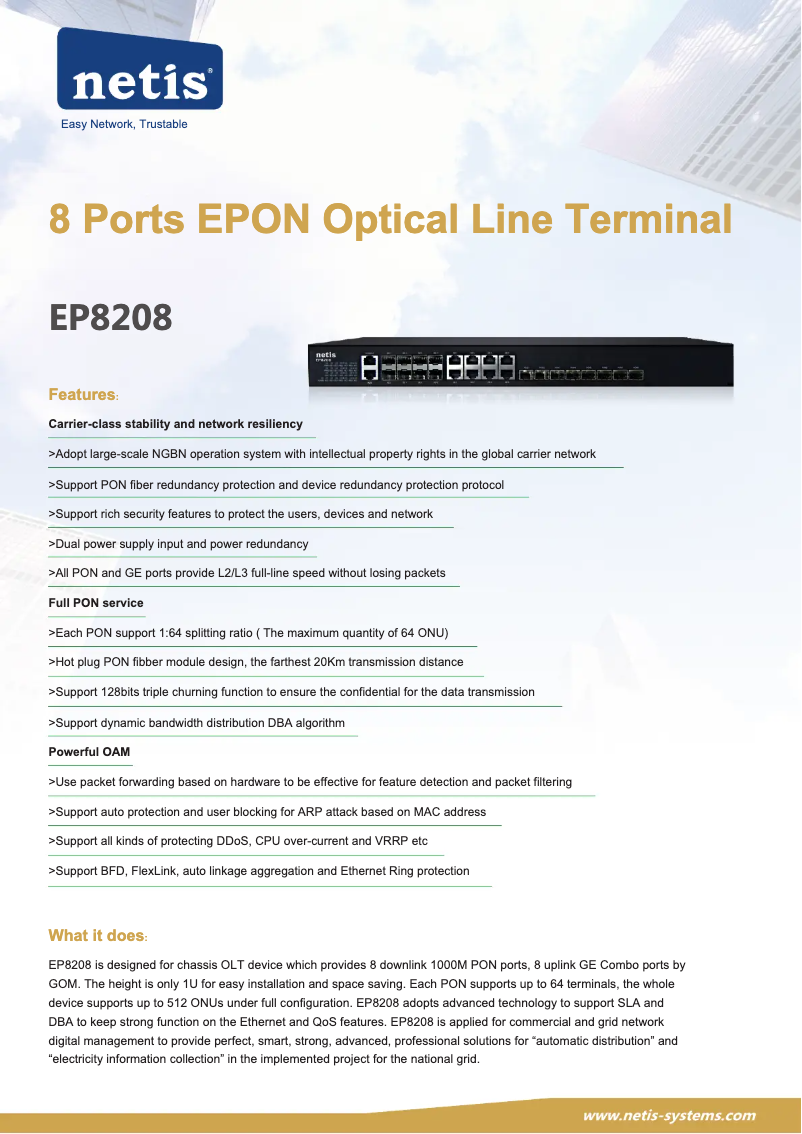 Page 1 de la notice Fiche technique Netis EP8208