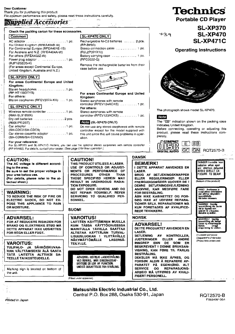 Página 1 del manual Manual de usuario Technics SL-XP370