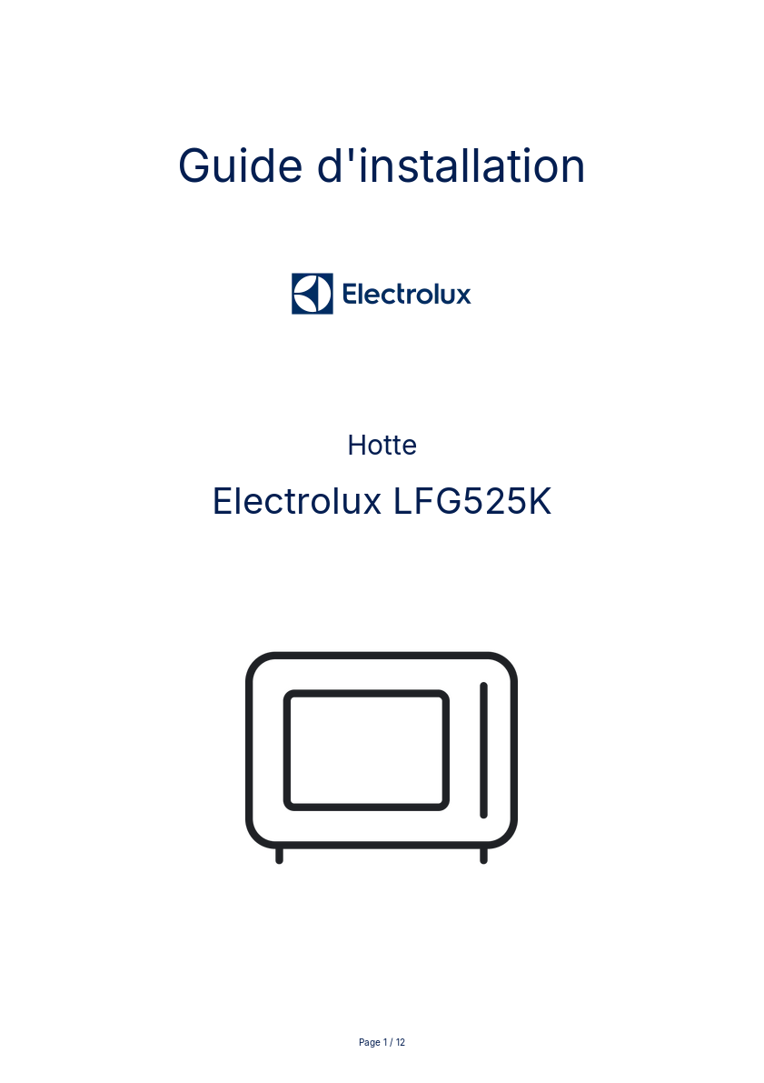 Page n°1 - Guide d'installation Electrolux LFG525K