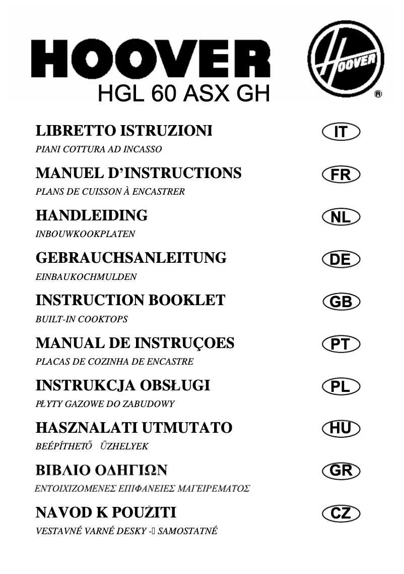 Page n°1 - Manuel utilisateur Hoover HGL 60 ASX GH