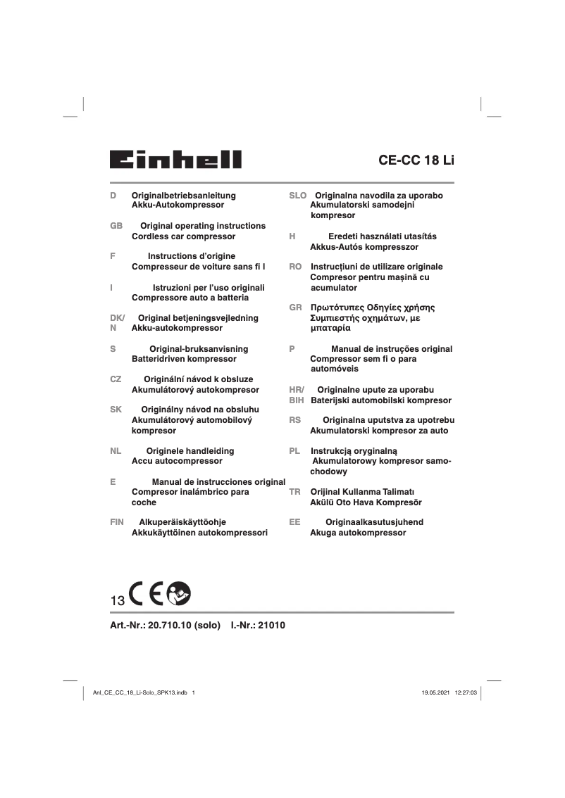 Image de la première page du manuel de l'appareil CE-CC 18 Li-Solo
