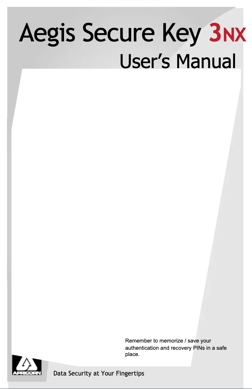 Page 1 de la notice Manuel utilisateur Apricorn Aegis Secure Key 3NX