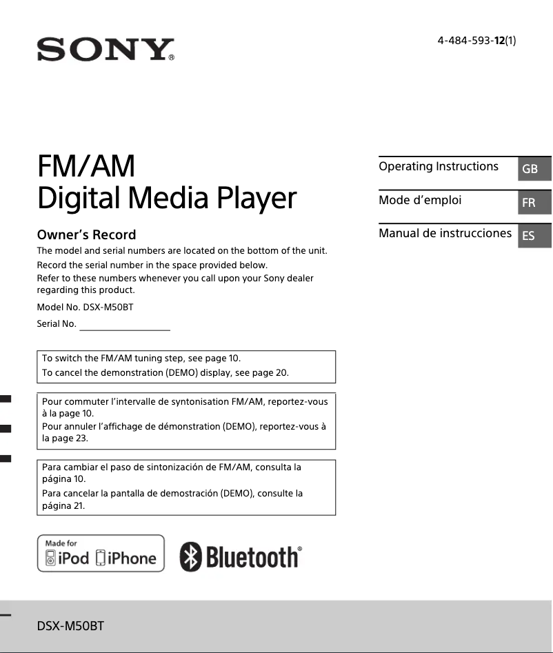 Page n°1 - Manuel utilisateur Sony DSXM50BT.UC