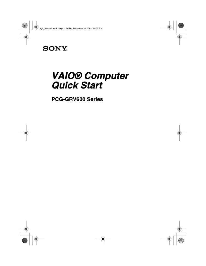 Page n°1 - Guide d'installation Sony Vaio PCG-GRV670