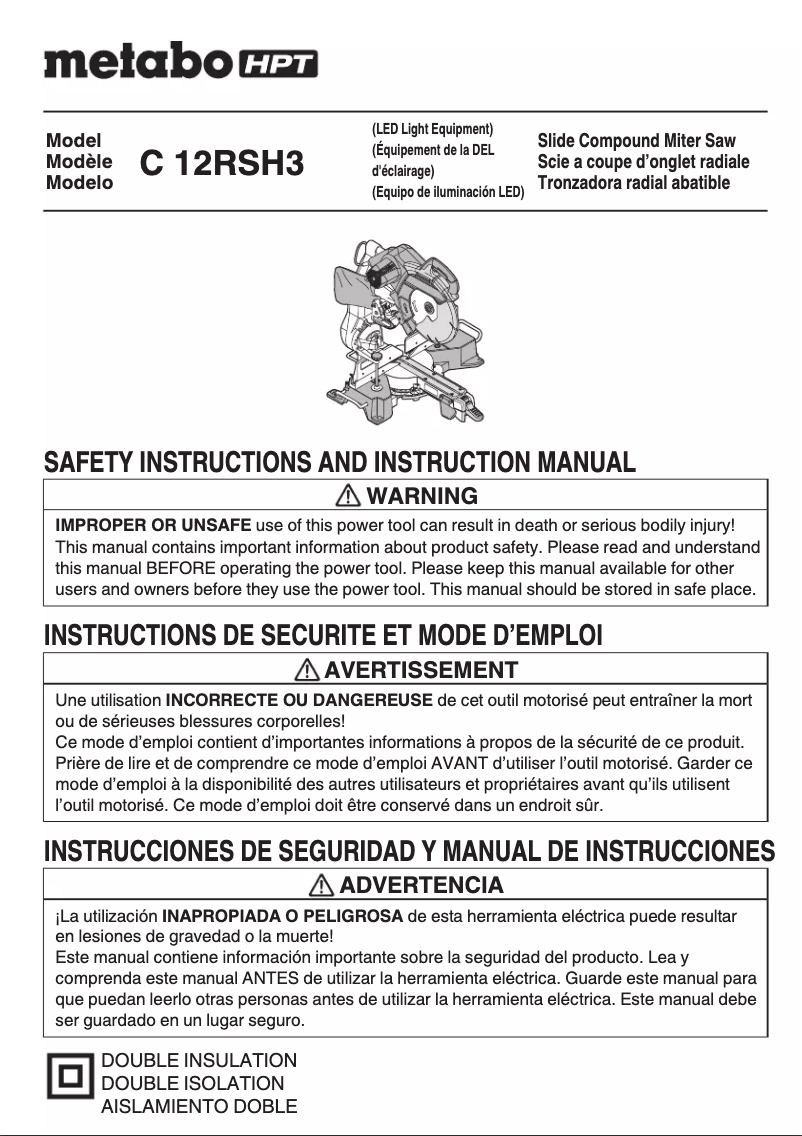 Page 1 de la notice Manuel utilisateur HiKOKI C12RSH3