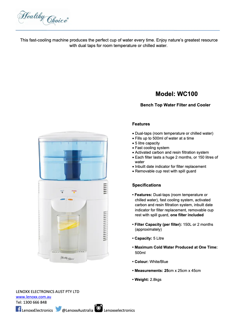 Page 1 de la notice Manuel utilisateur Healthy Choice WC100