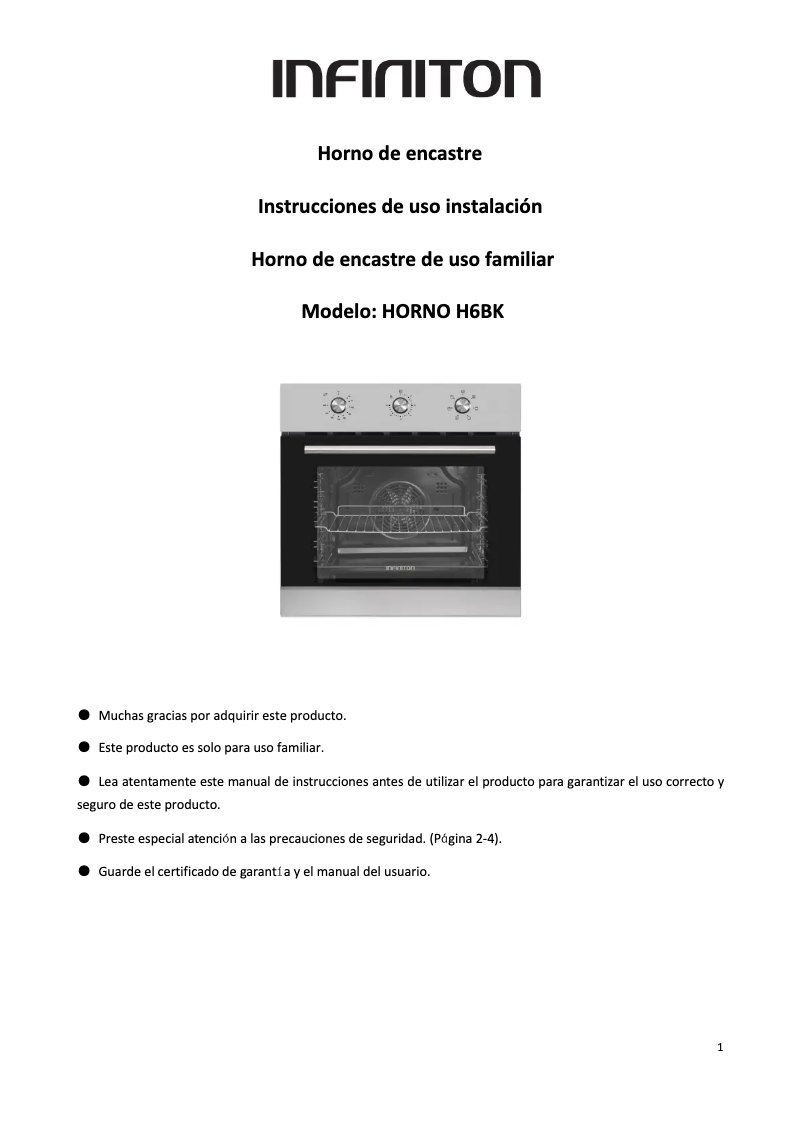 Page 1 de la notice Manuel utilisateur Infiniton HV-6FBV3F