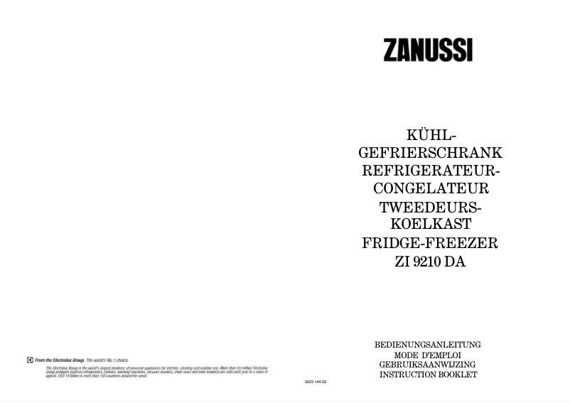 Page 1 de la notice Manuel utilisateur Zanussi ZI 9210 da