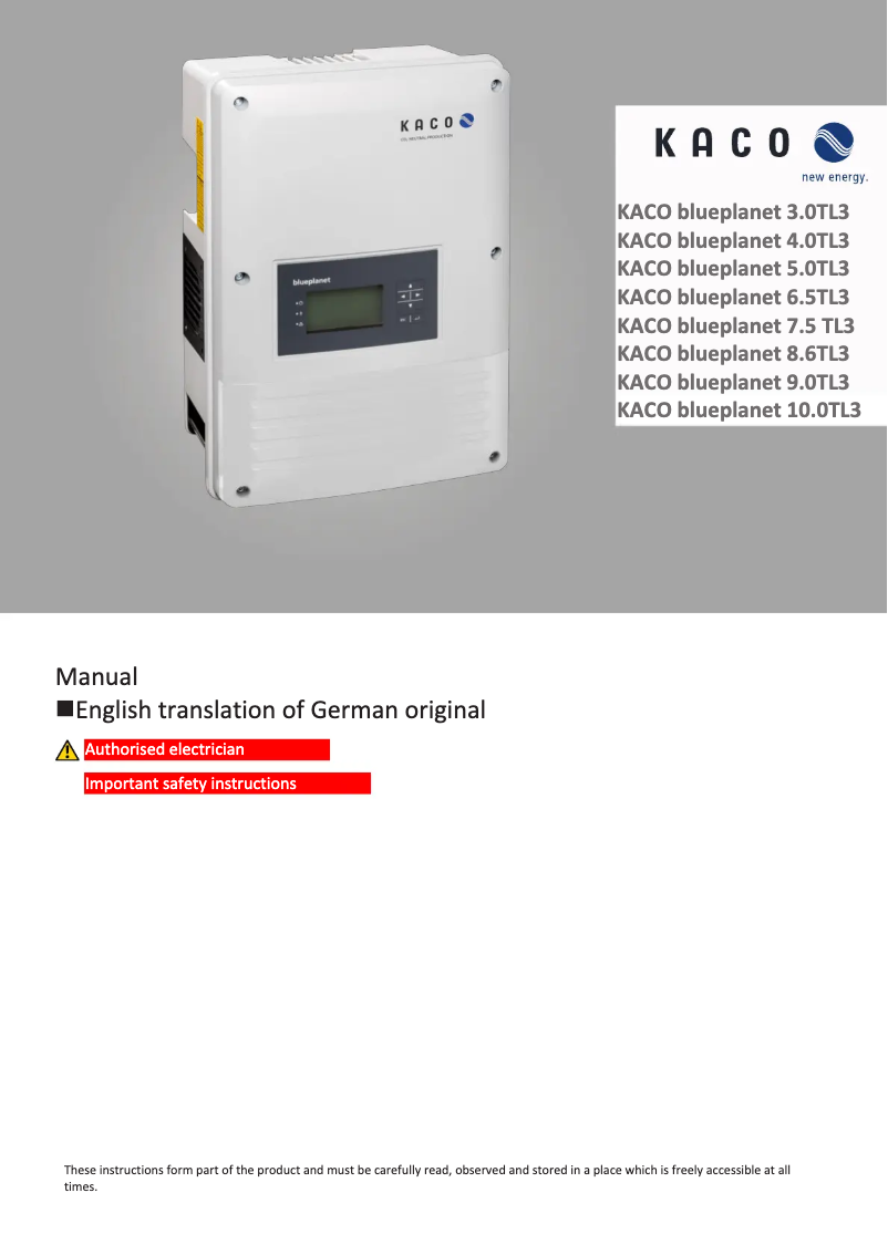 Page n°1 - Manuel utilisateur Kaco blueplanet 4.0 TL3