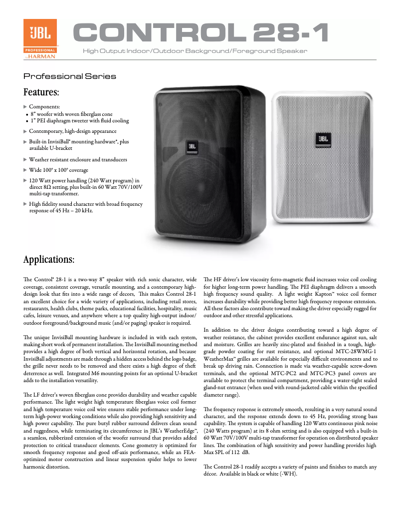 Page 1 de la notice Brochure JBL Control 28-1