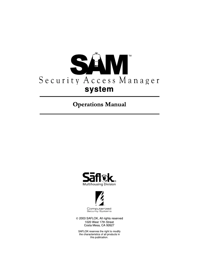 Page 1 de la notice Manuel utilisateur Dormakaba Saflok SAM