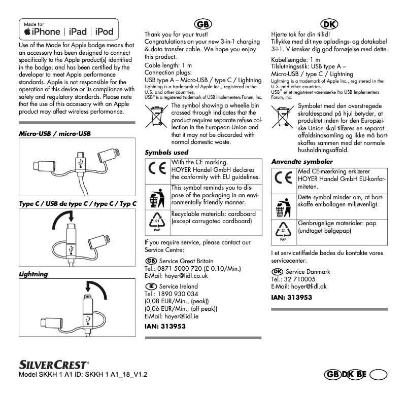 Page n°1 - Manuel utilisateur SilverCrest SKKH 1 A1