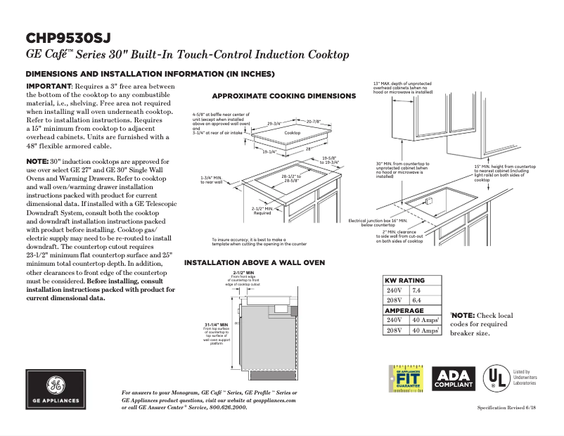 Página 1 del manual Ficha técnica GE Café CHP9530SJSS