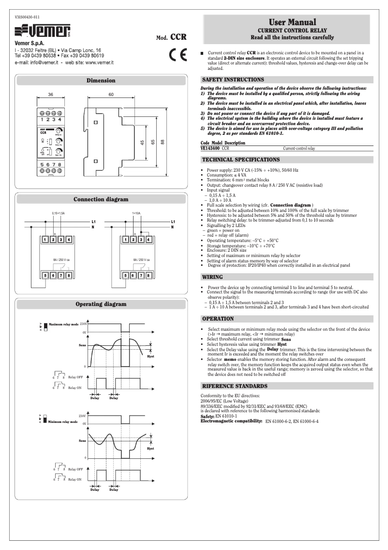 Page n°1 - Manuel utilisateur Vemer CCR
