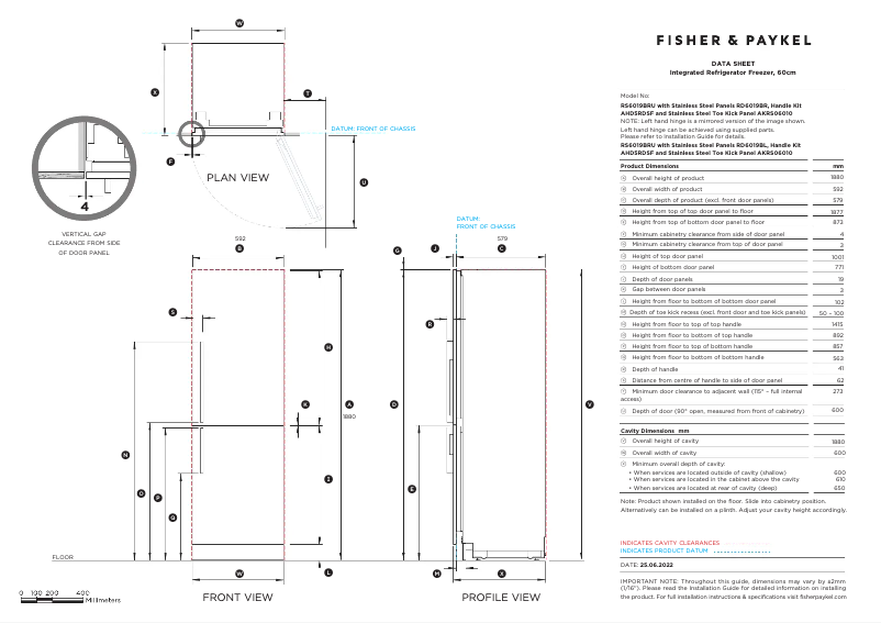 Página 1 del manual Ficha técnica Fisher & Paykel RS6019BRU1