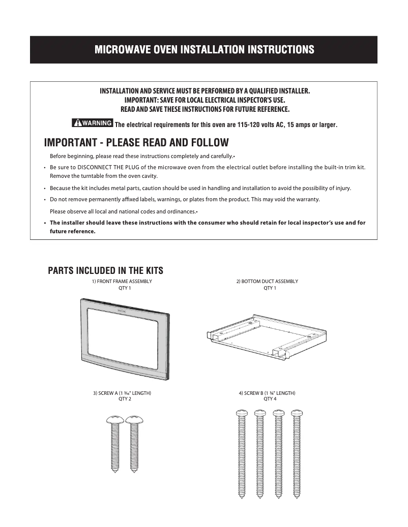 Página 1 del manual Guía de instalación Electrolux EI24MO45IB