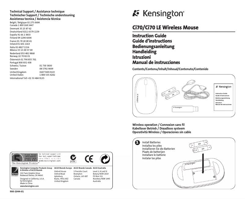 Page n°1 - Manuel utilisateur Kensington Ci70 72301EU
