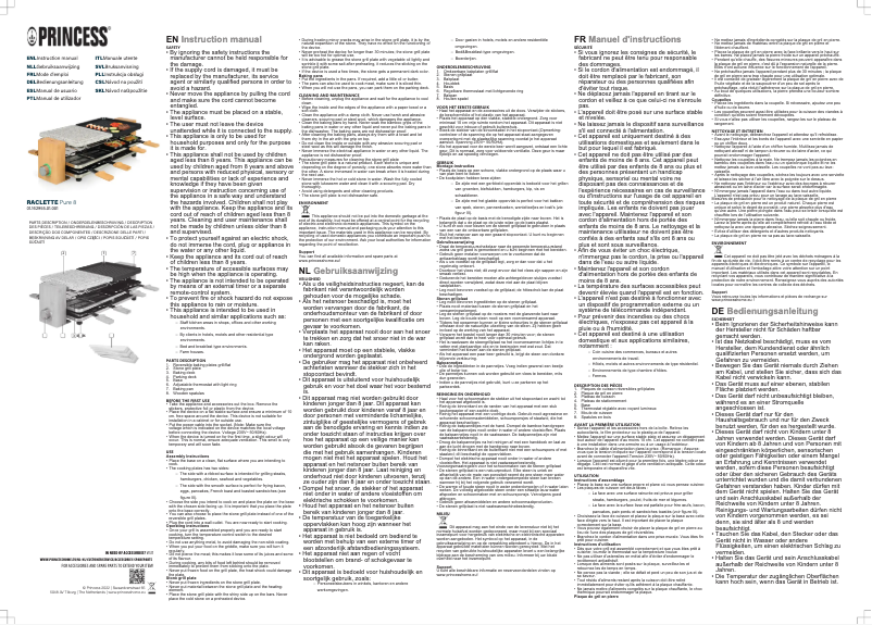 Página 1 del manual Manual de usuario Princess Raclette Pure 8 162955