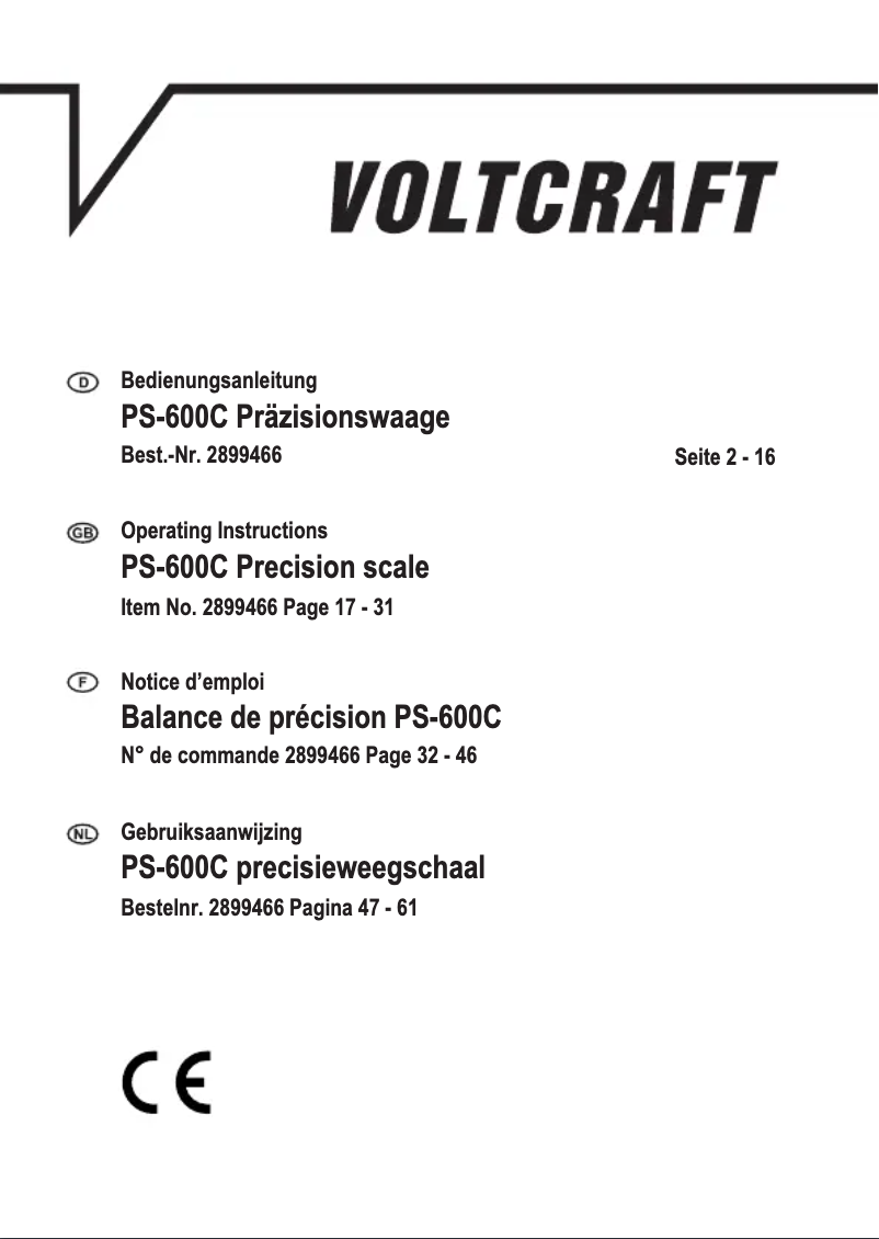 Page n°1 - Manuel utilisateur Voltcraft PS-600C