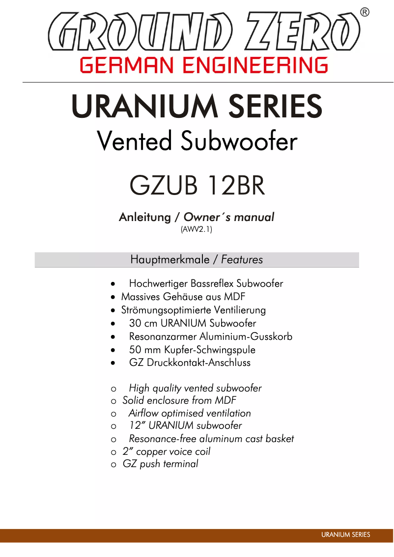 Página 1 del manual Manual de usuario Ground Zero GZUB 12BR