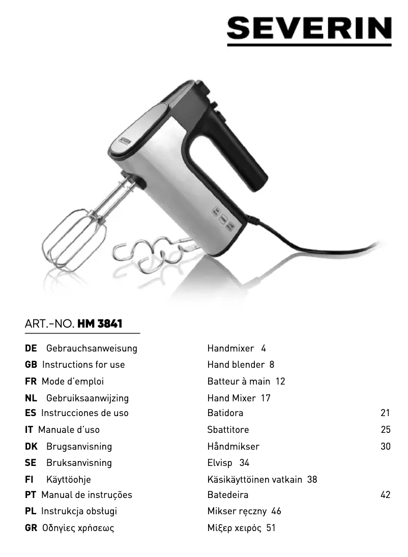 Page 1 de la notice Manuel utilisateur Severin HM 3841