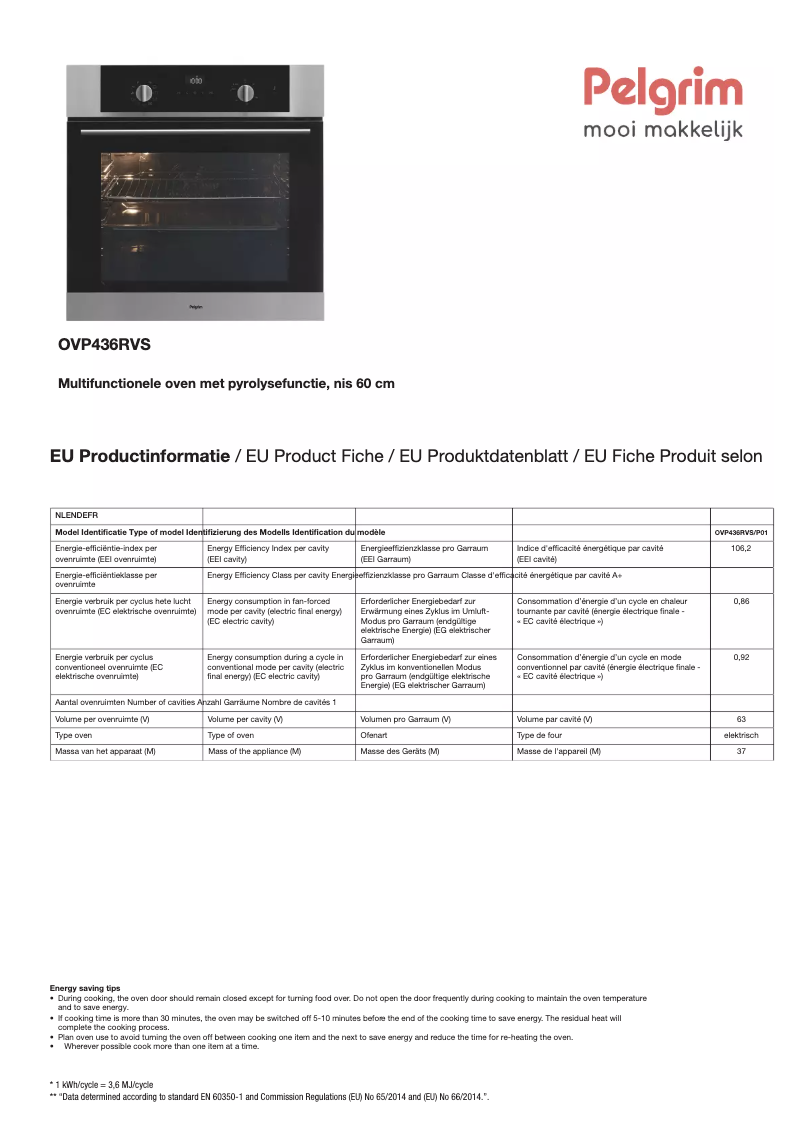 Image de la première page du manuel de l'appareil OVP436RVS