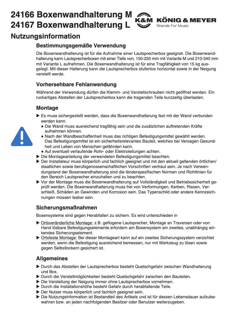 Page 1 de la notice Manuel utilisateur Konig & Meyer 24166