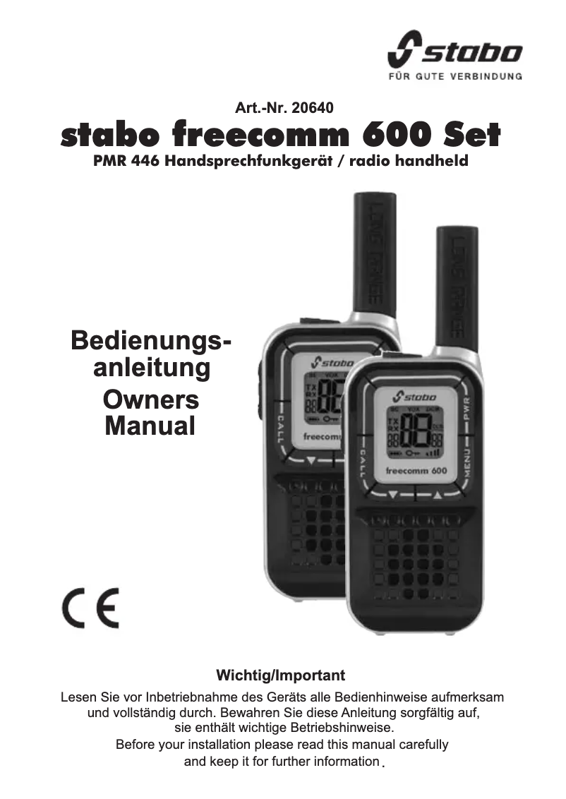Page n°1 - Manuel utilisateur Stabo Freecomm 600