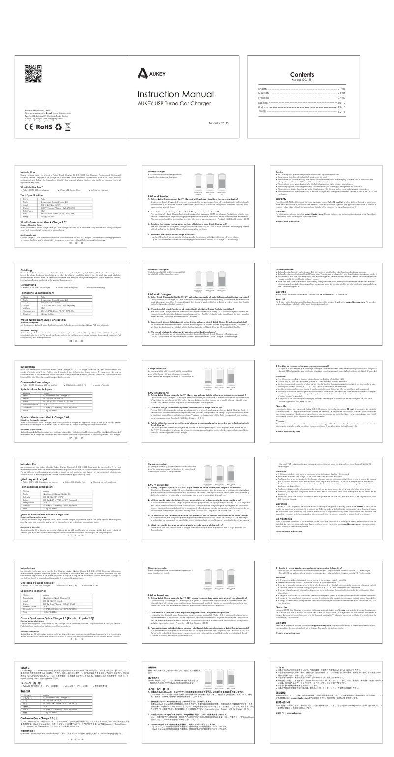 Page 1 de la notice Manuel utilisateur Aukey CC-T5