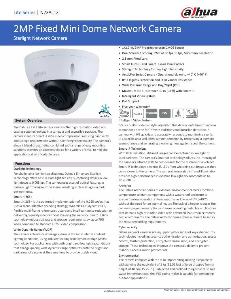 Page n°1 - Fiche technique Dahua Technology N22AL12