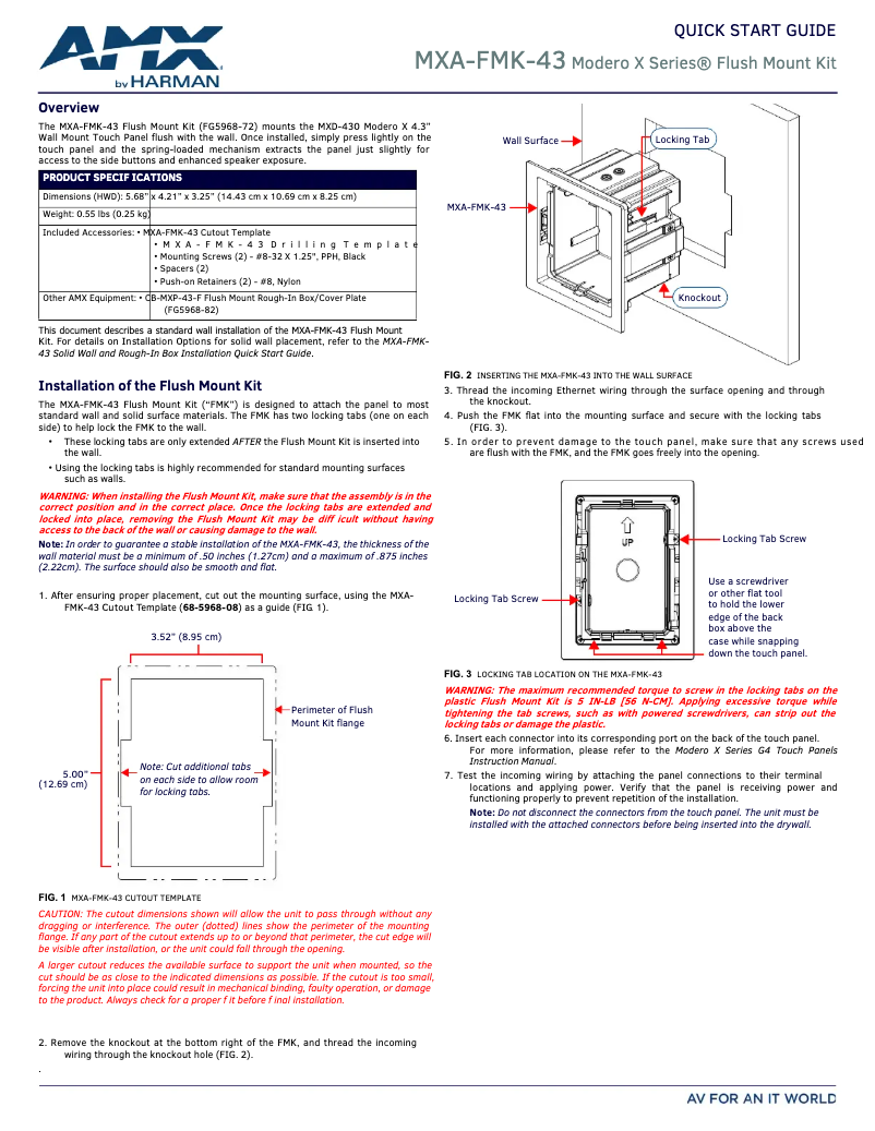 Page 1 de la notice Manuel utilisateur AMX MXA-FMK-43