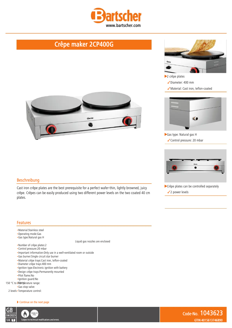 Image de la première page du manuel de l'appareil 2CP400G