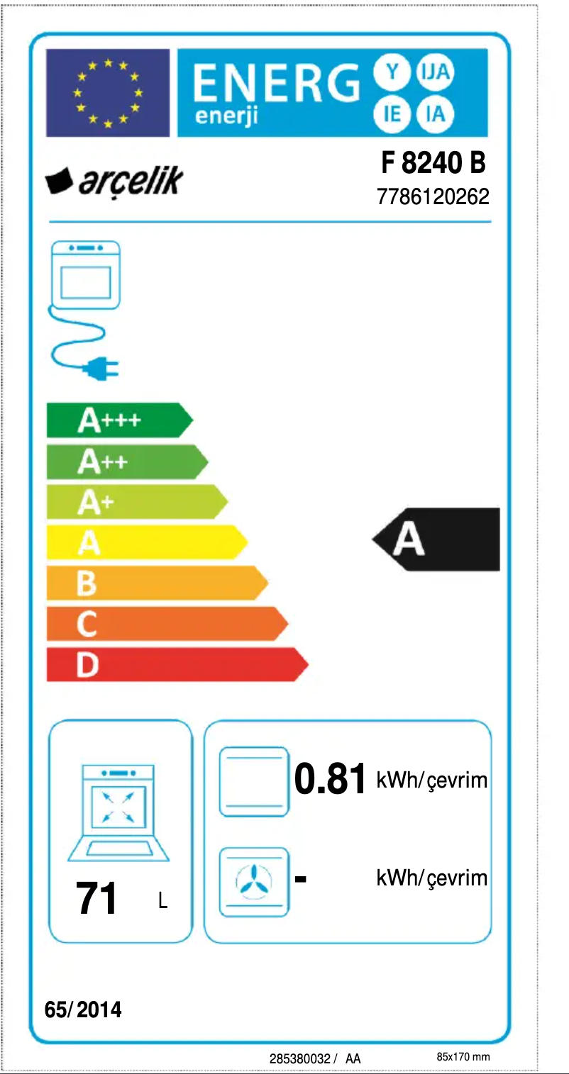 Page 1 de la notice Manuel utilisateur Arçelik F 8240 B