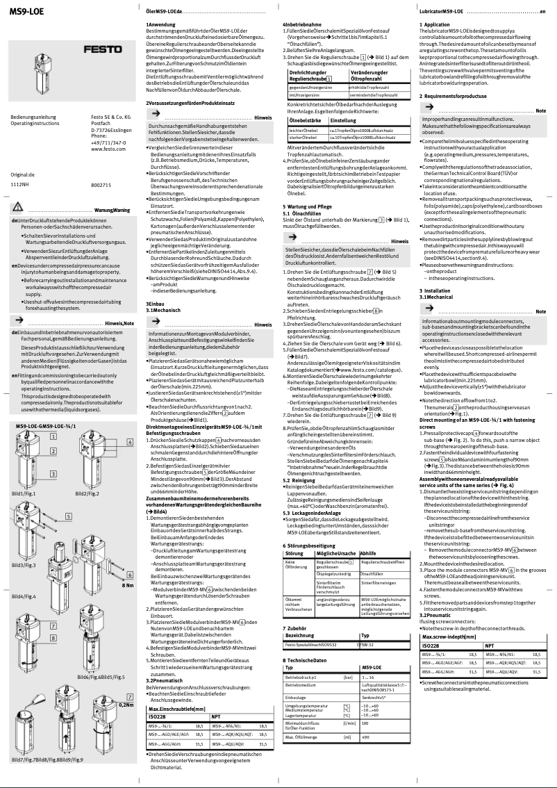 Page 1 de la notice Manuel utilisateur Festo MS9-LOE