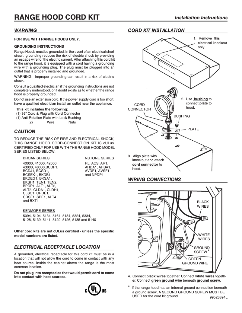 Page n°1 - Guide d'installation Broan SPE136SS