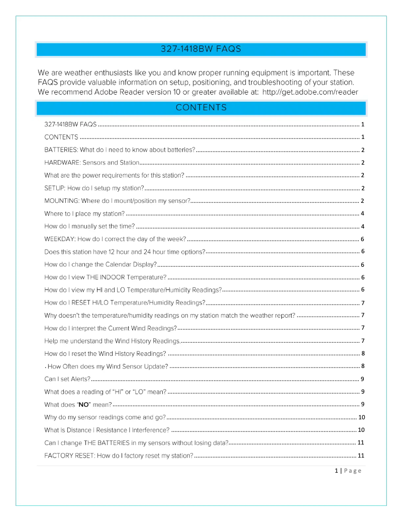 Page n°1 - FAQ La Crosse Technology 327-1418BW
