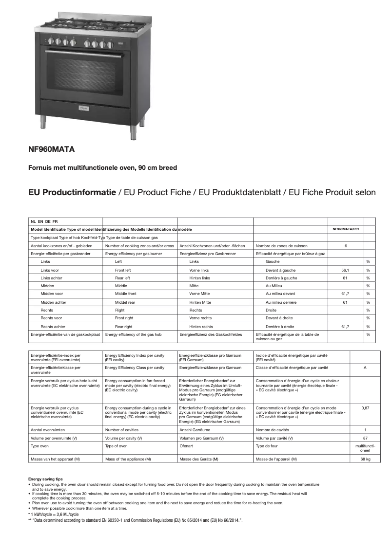 Page 1 de la notice Fiche technique Pelgrim NF960MATA