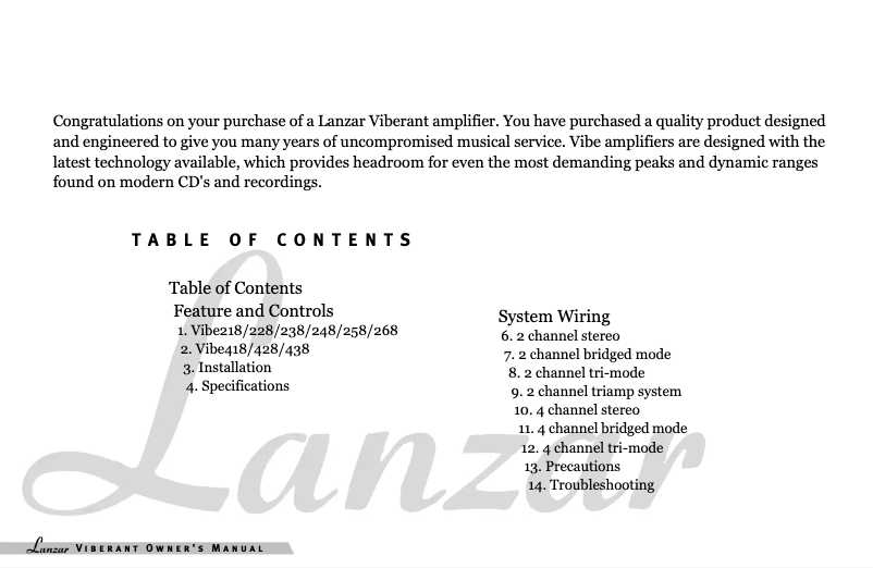 Page 1 de la notice Manuel utilisateur Lanzar VIBE 248